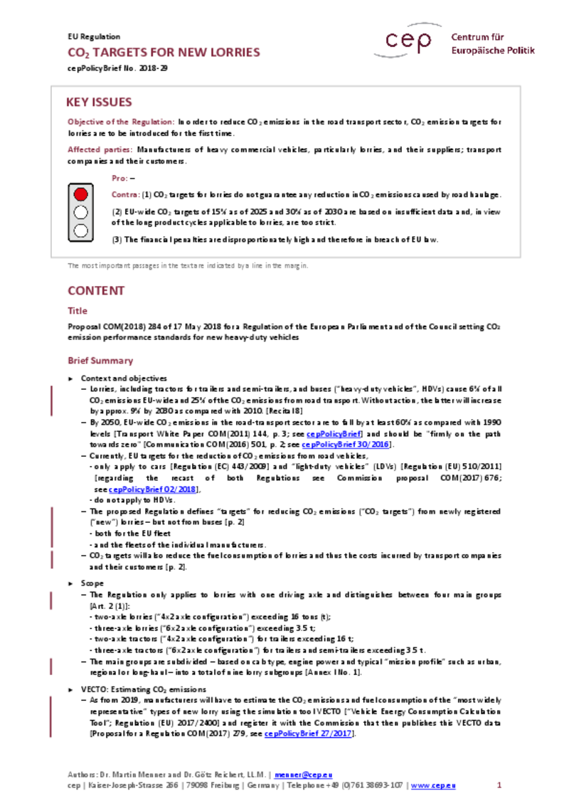 CO2 Targets for New Lorries COM(2018) 284