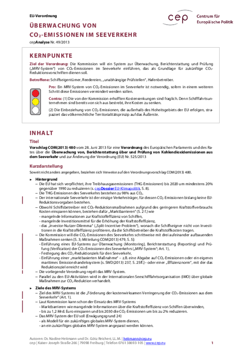 CO2-Emissionen im Seeverkehr COM(2013) 480