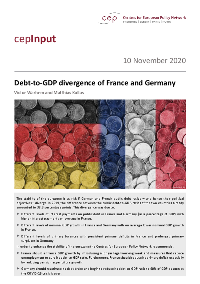 Die Divergenz der öffentlichen Schuldenquoten in Frankreich und Deutschland (cepInput)