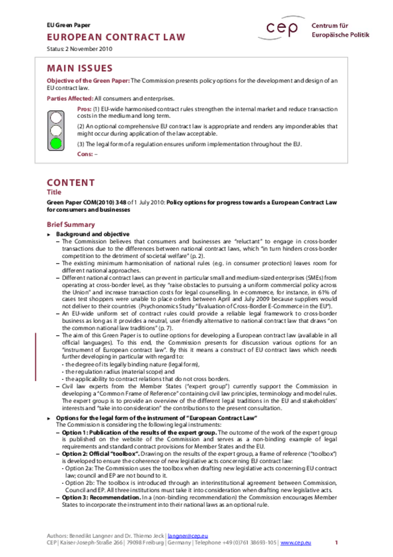 European Contract Law COM(2010) 348