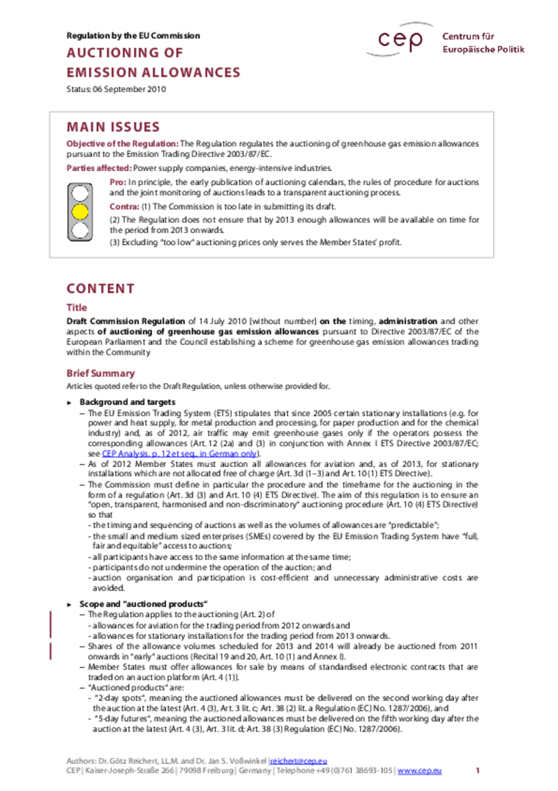 Auctioning of emission allowances
