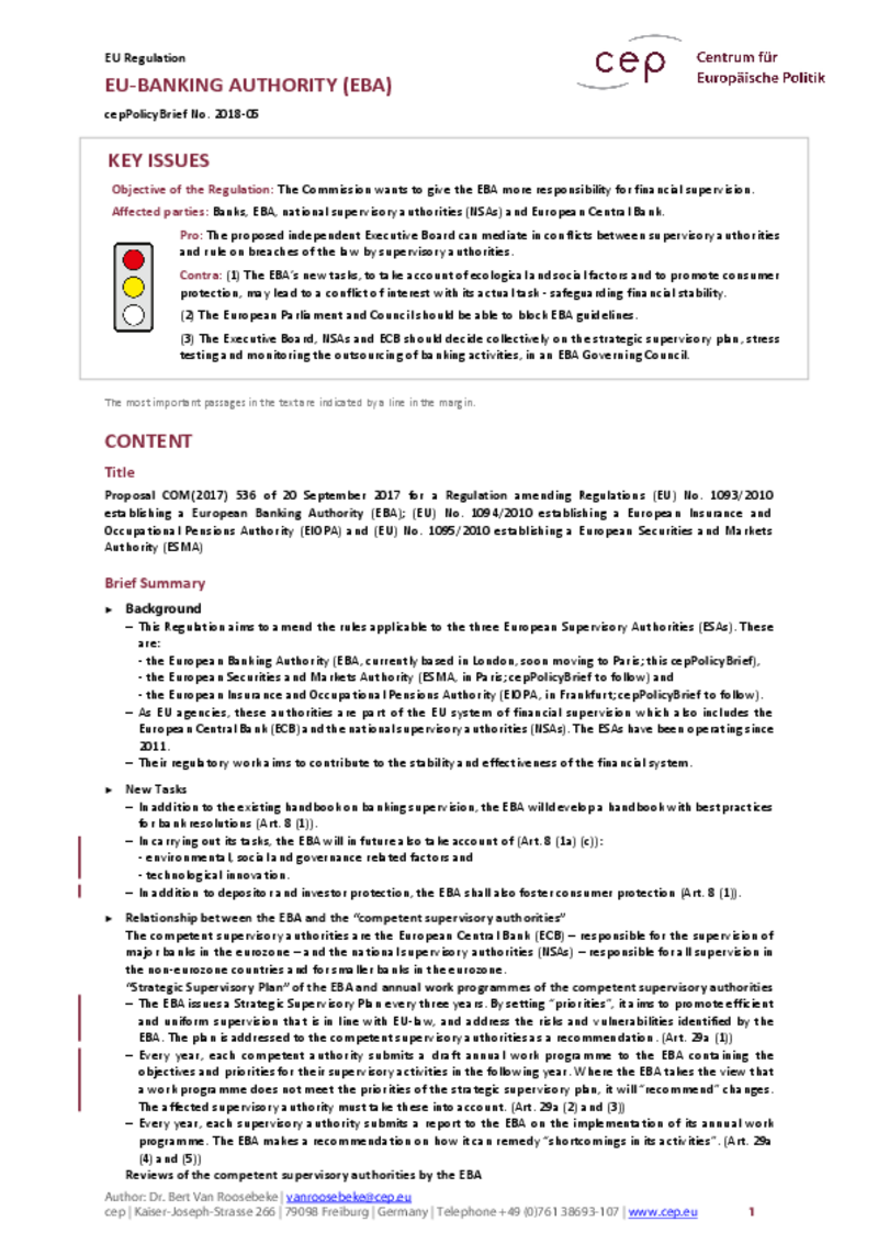 EU-Banking Authority (EBA) COM(2017) 536