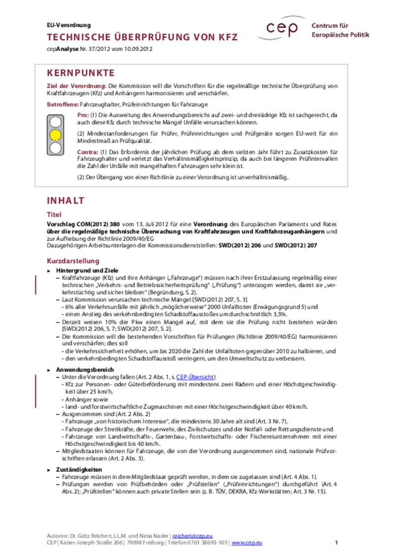 Technische Überprüfung von Kfz COM(2012) 380