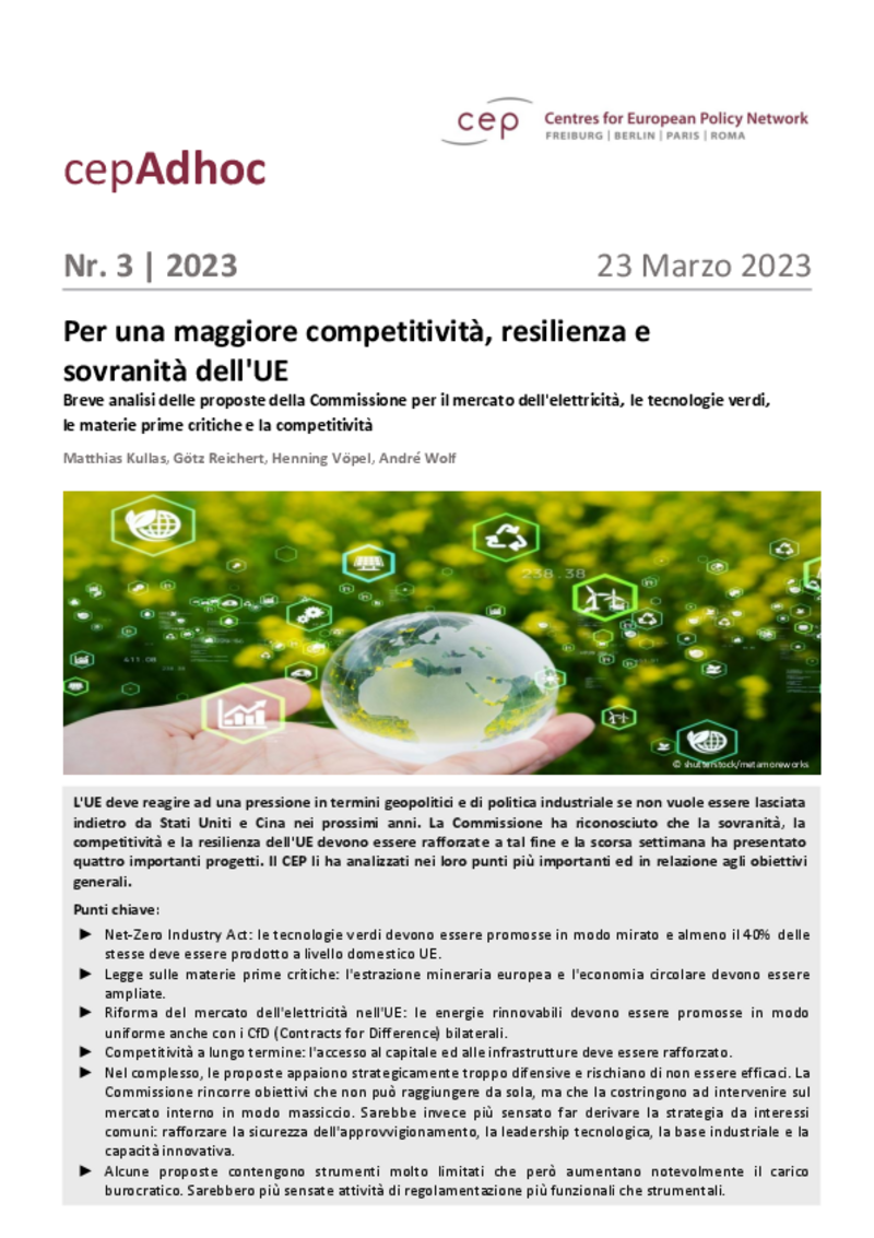 Per una maggiore competitività, sovranità e resilienza dell’UE