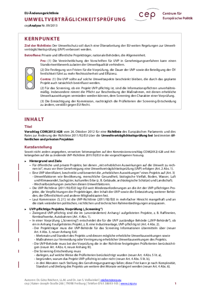 Umweltverträglichkeitsprüfung COM(2012) 628