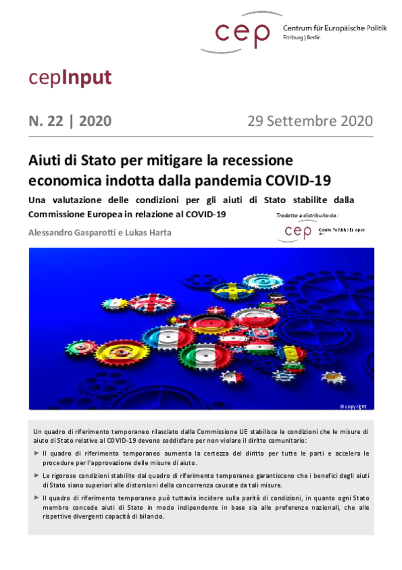 Aiuti di Stato per mitigare la recessione economica indotta dalla pandemia COVID-19 (cepInput)