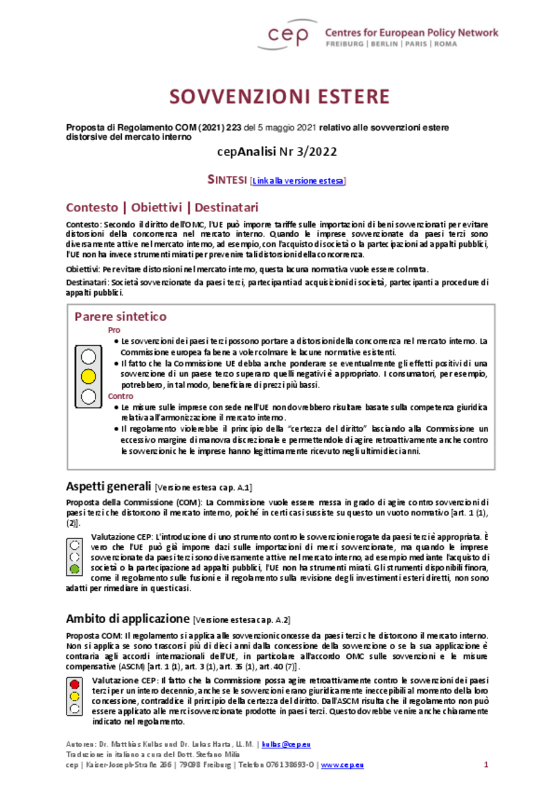 Sovvenzioni da Paesi terzi (cepAnalisi)