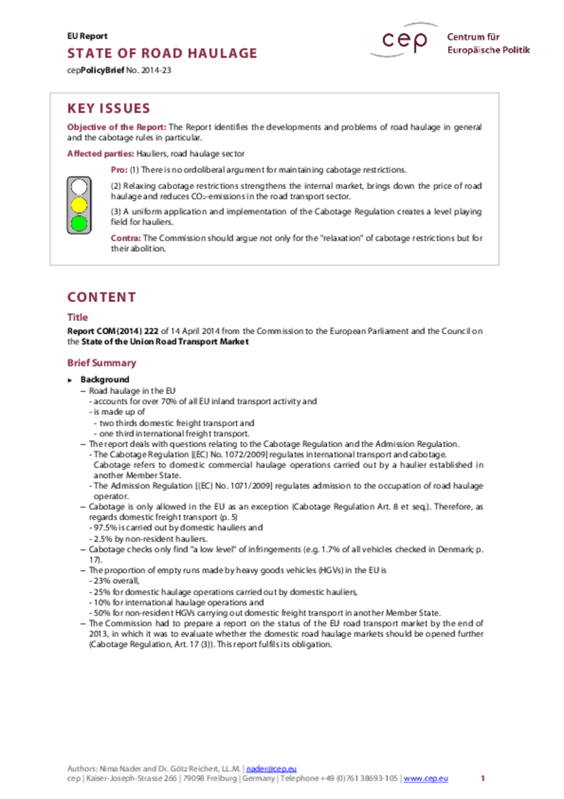 State of Road Haulage COM(2014) 222