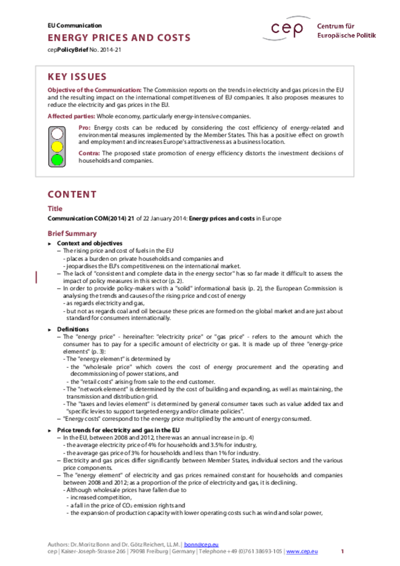 Energy Prices and Costs COM(2014) 21