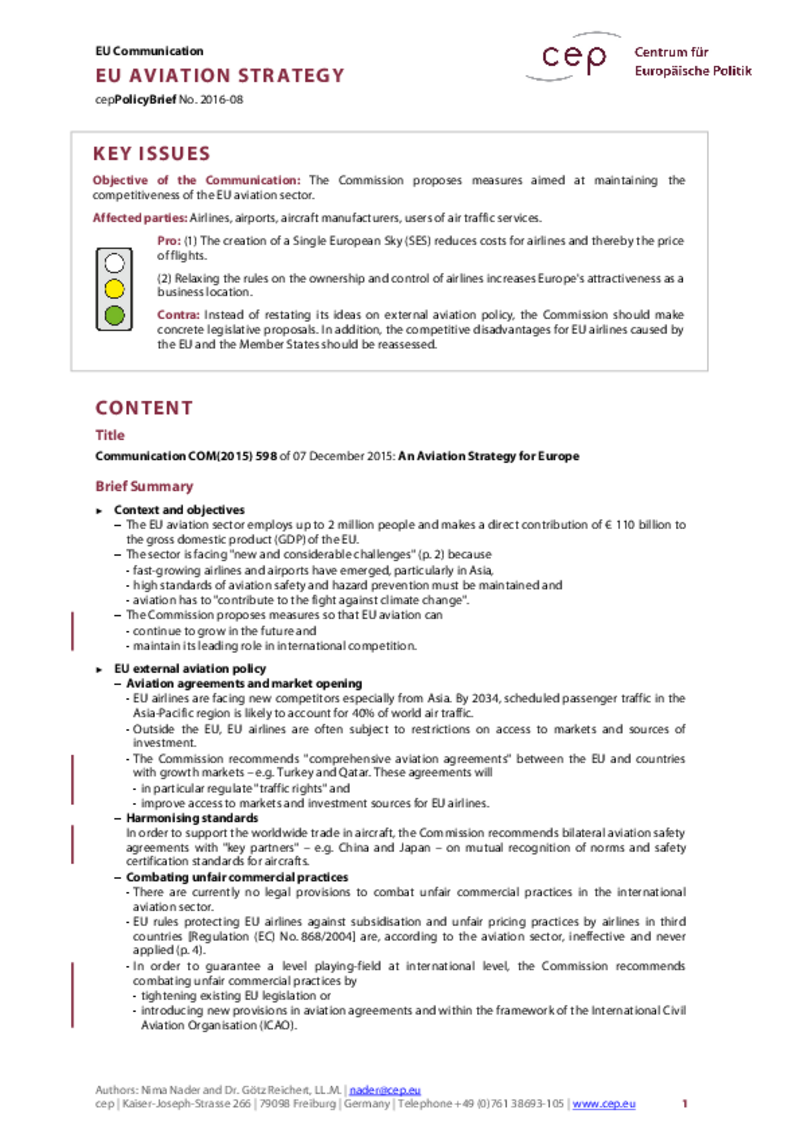 EU Aviation Strategy COM(2015) 598