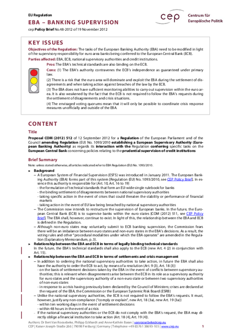 EBA Banking Supervision COM(2012) 512