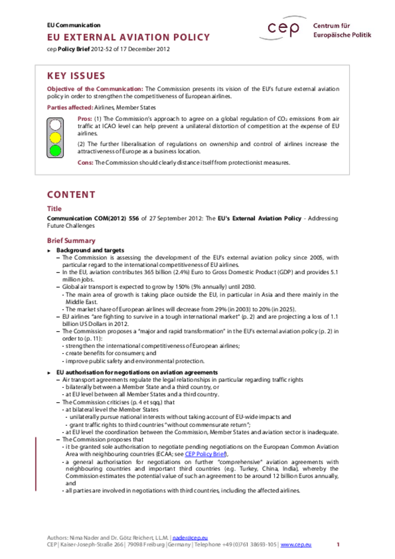 External Aviation Policy COM(2012) 556