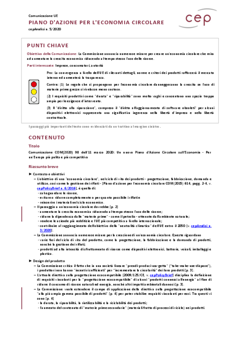 Piano d'azione per l'economia circolare (cepAnalisi)