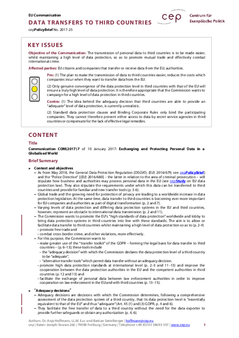 Data Transfers to Third Countries COM(2017) 7