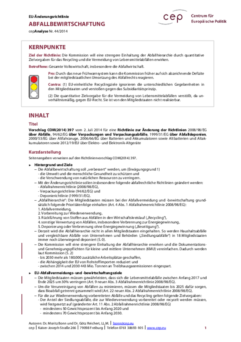 Abfallbewirtschaftung COM(2014) 397