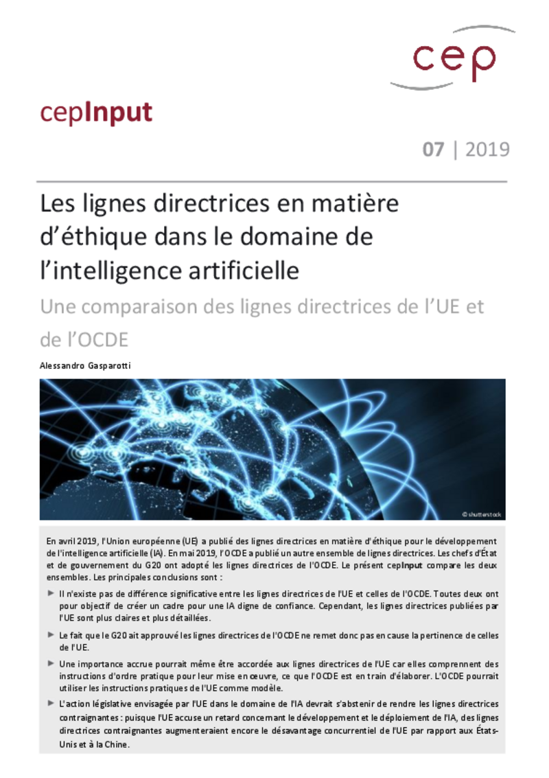 Les lignes directrices en matière d’éthique dans le domaine de l’intelligence artificielle