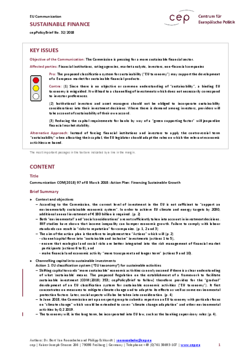 Sustainable Finance COM(2018) 97