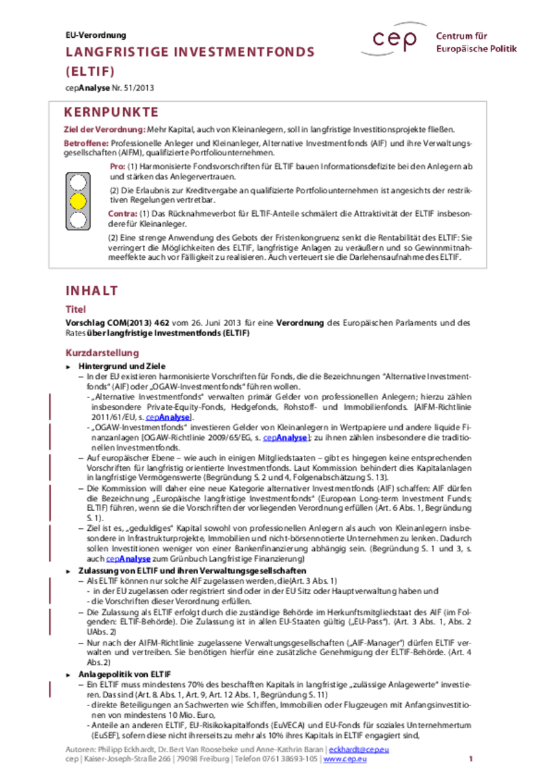 Langfristige Investmentfonds (ELTIF) COM(2013) 462