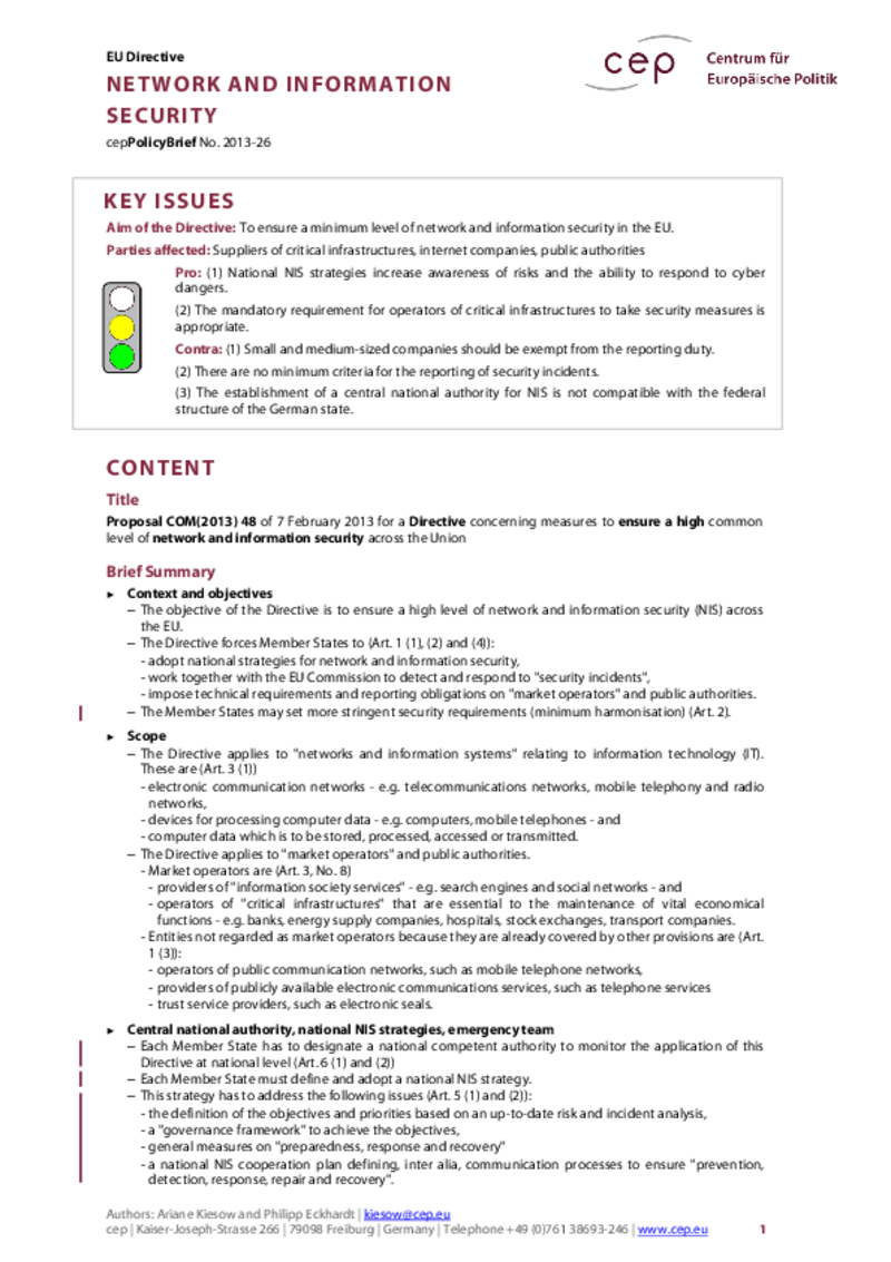 Network and Information Security COM(2013) 48