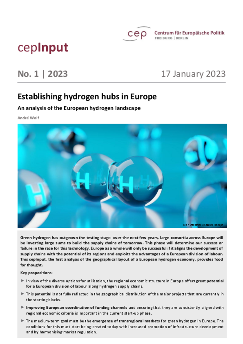 Establishing Hydrogen Hubs in Europe (cepInput)