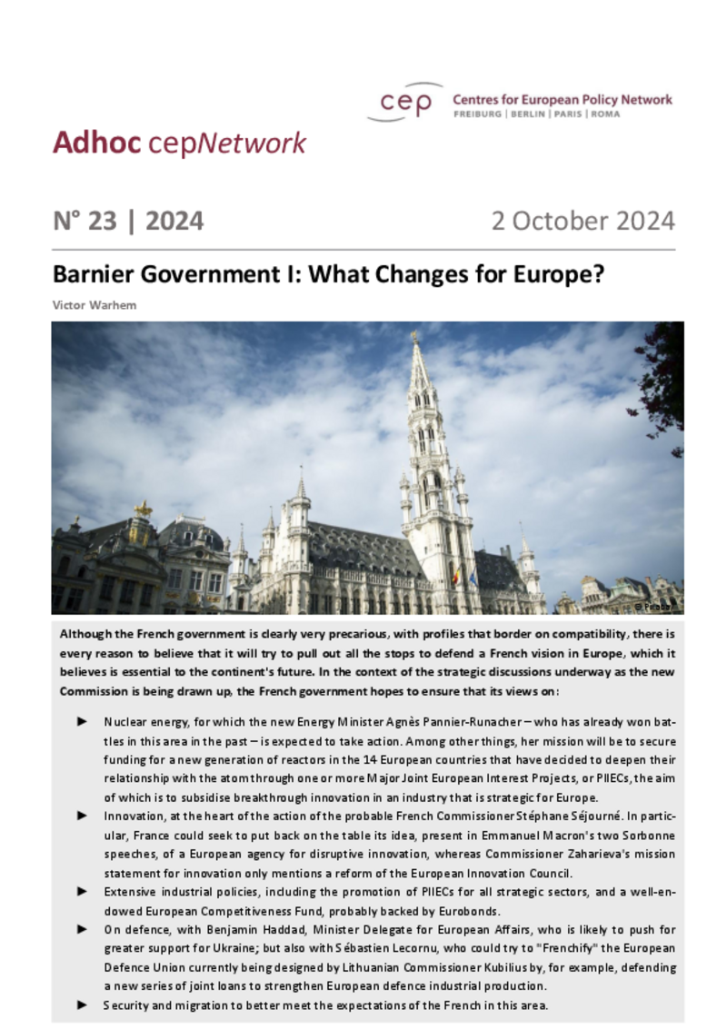 Barnier Government I: What Changes for Europe?
