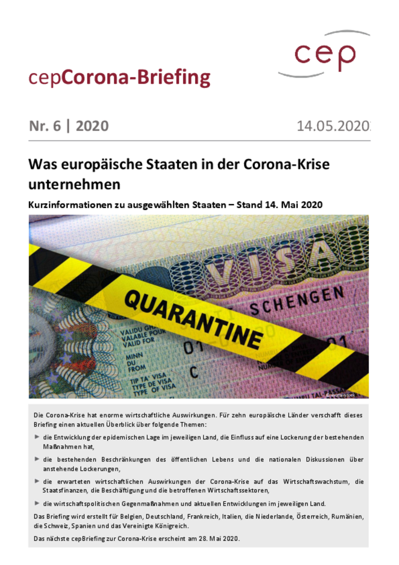 Was europäische Staaten in der Corona-Krise unternehmen (cepBriefing Nr. 6)