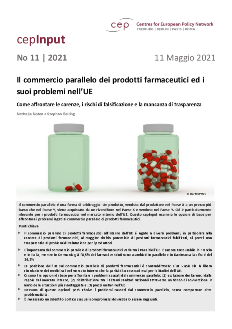 Il commercio parallelo dei prodotti farmaceutici ed i suoi problemi nell’UE