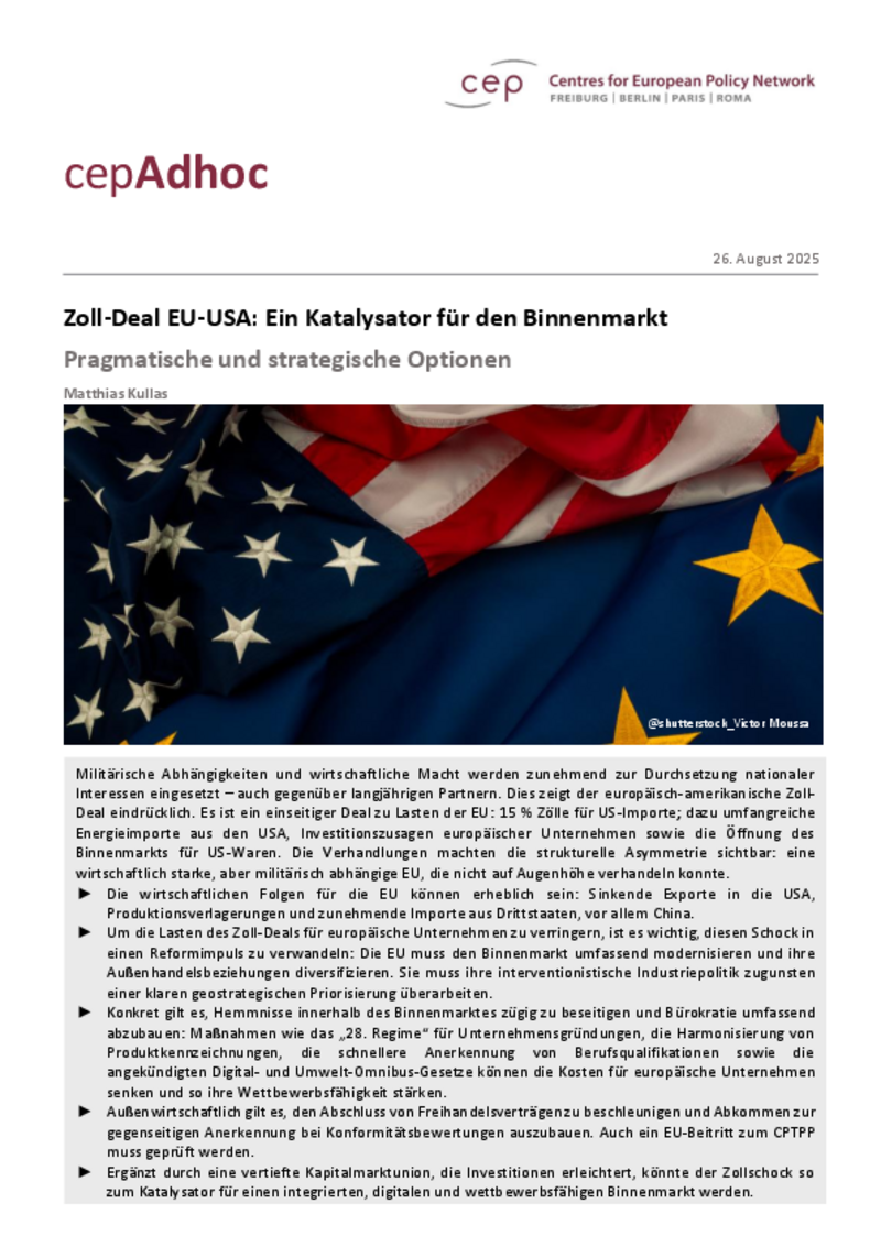 Zoll-Deal EU-USA: Ein Katalysator für den Binnenmarkt