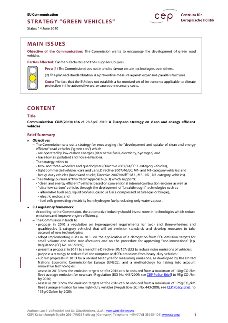 Strategy "Green Vehicles" COM(2010) 186