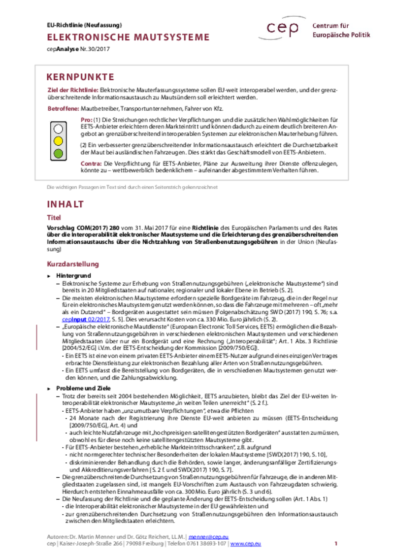 Elektronische Mautsysteme COM(2017) 280