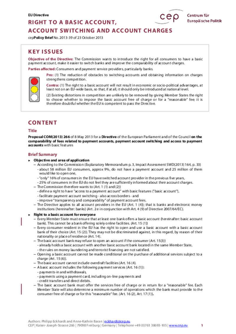 Right to a Basic account COM(2013) 266