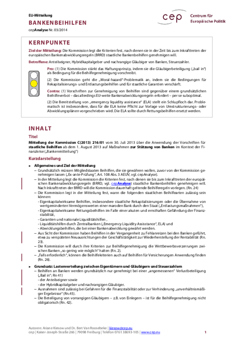 Bankenbeihilfen C(2013) 216/01