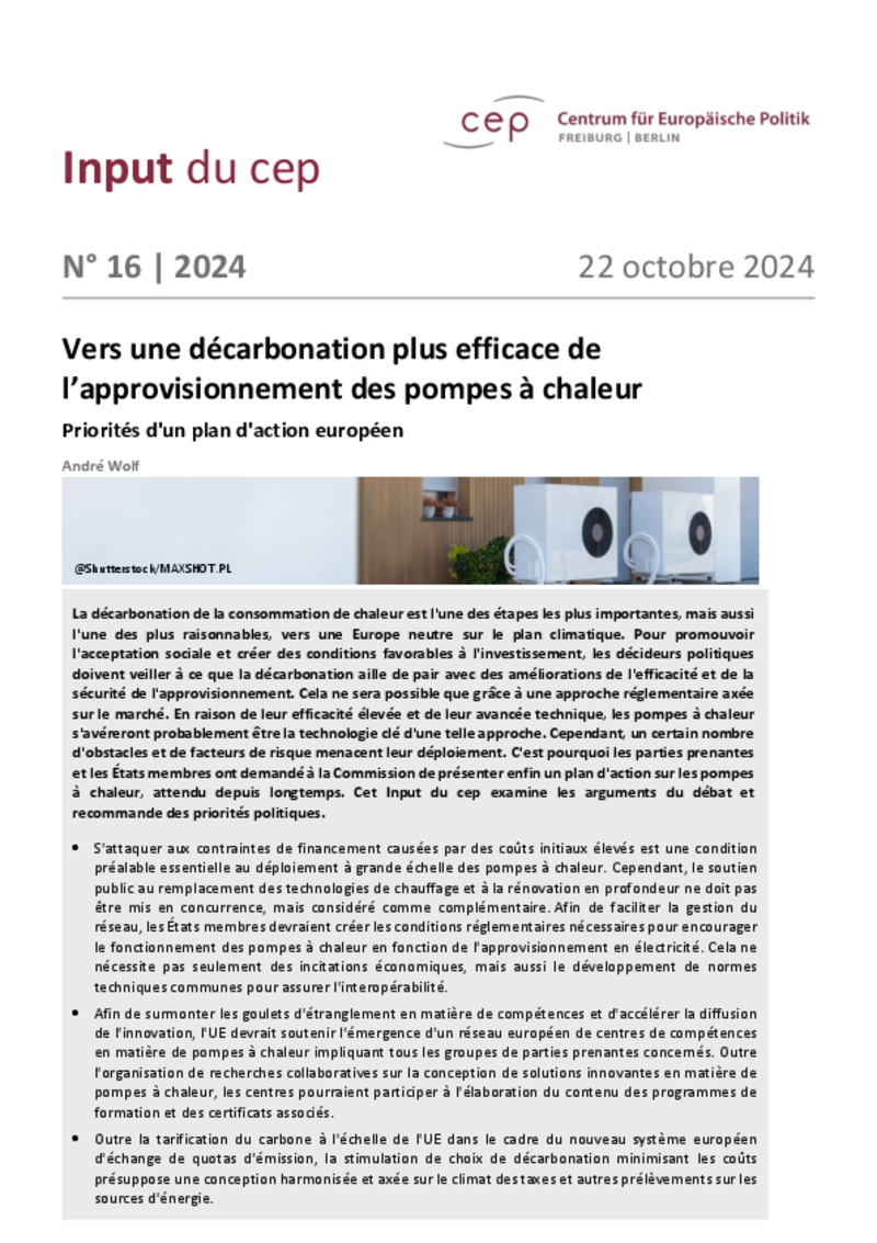 Pompes à chaleur : le CEP demande un plan d'action pour une décarbonation efficace
