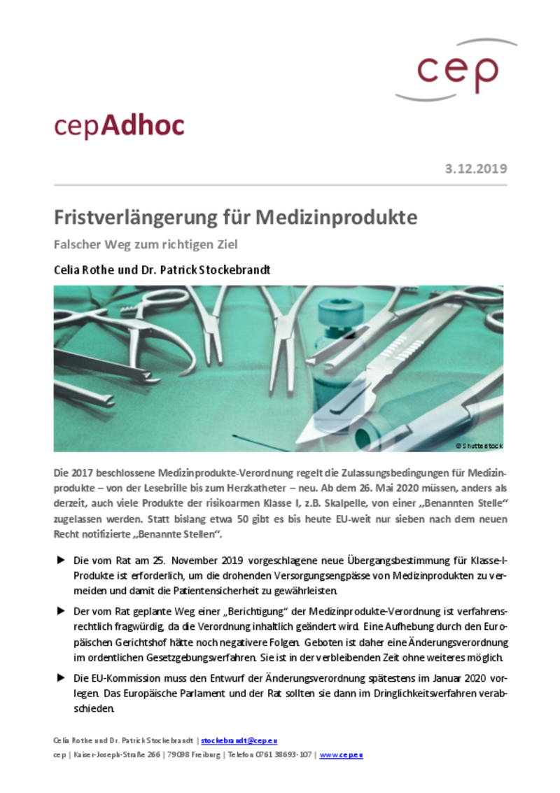 Fristverlängerung für Medizinprodukte (cepAdhoc)