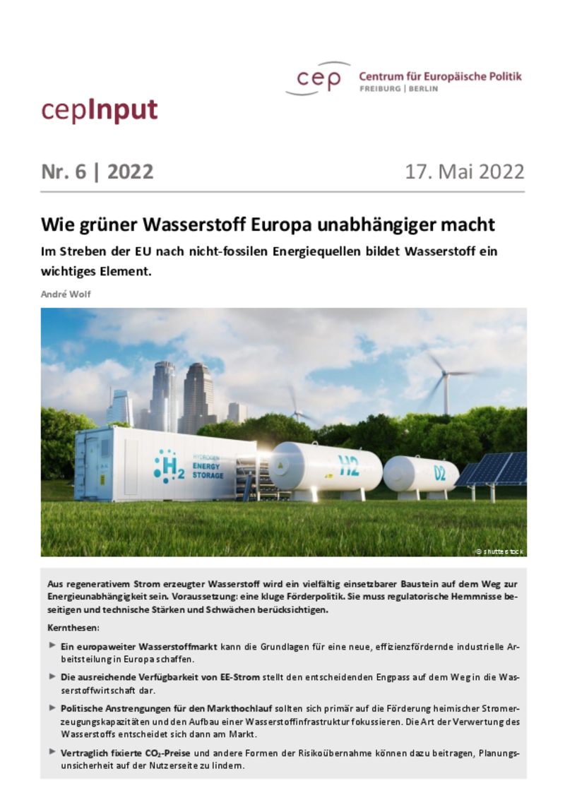 Wie grüner Wasserstoff Europa unabhängiger macht (cepInput)