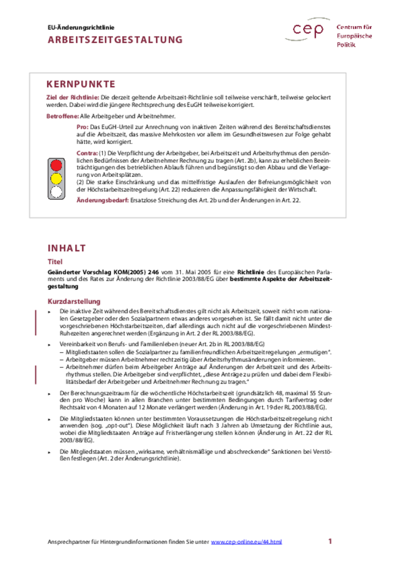 Arbeitszeit KOM(2005) 246