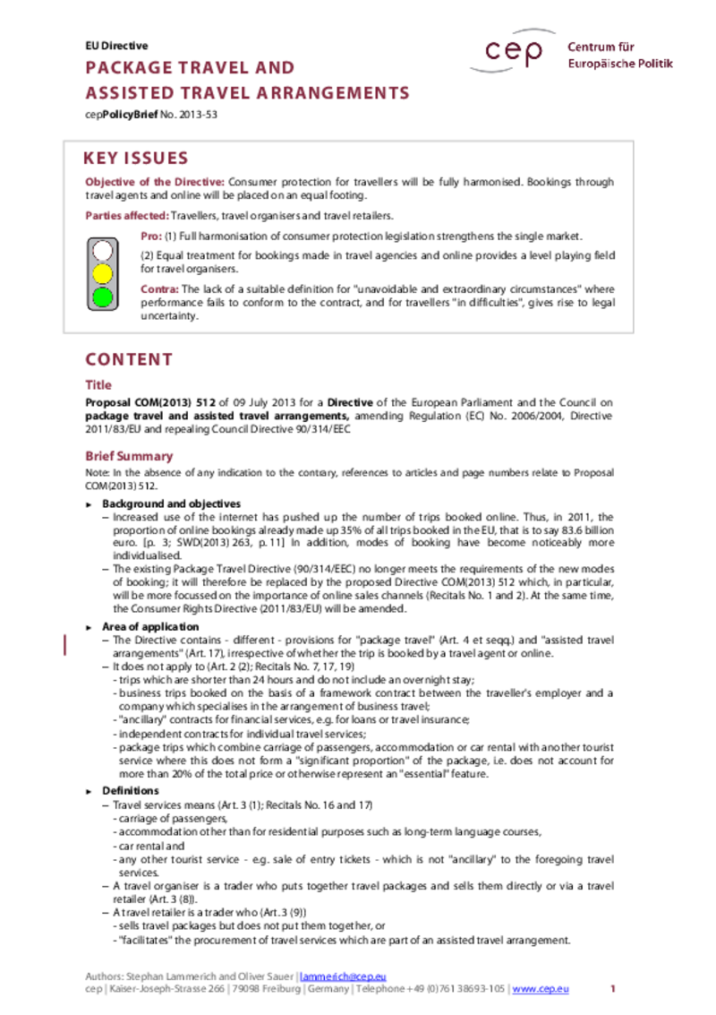 Package Travel and Assisted Travel Arrangements COM(2013) 512