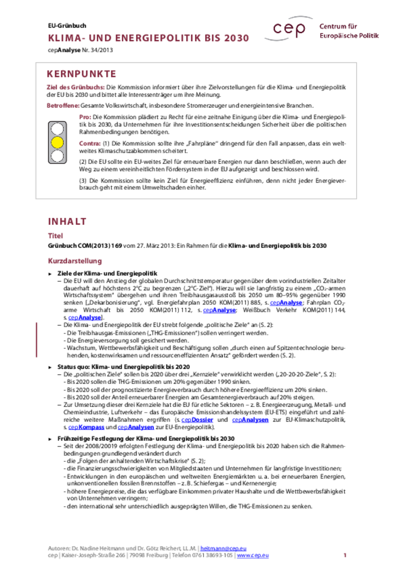 Klima- und Energiepolitik bis 2030 COM(2013) 169