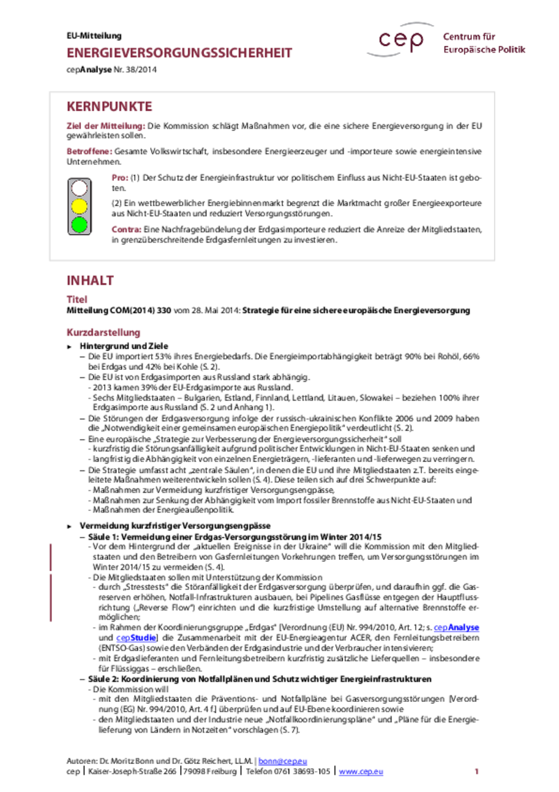 Energieversorgungssicherheit COM(2014) 330