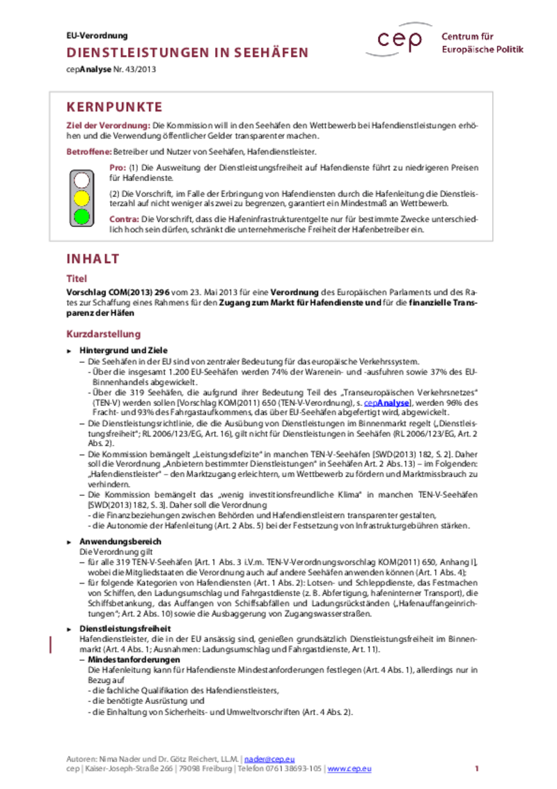 Dienstleistungen in Seehäfen COM(2013) 296