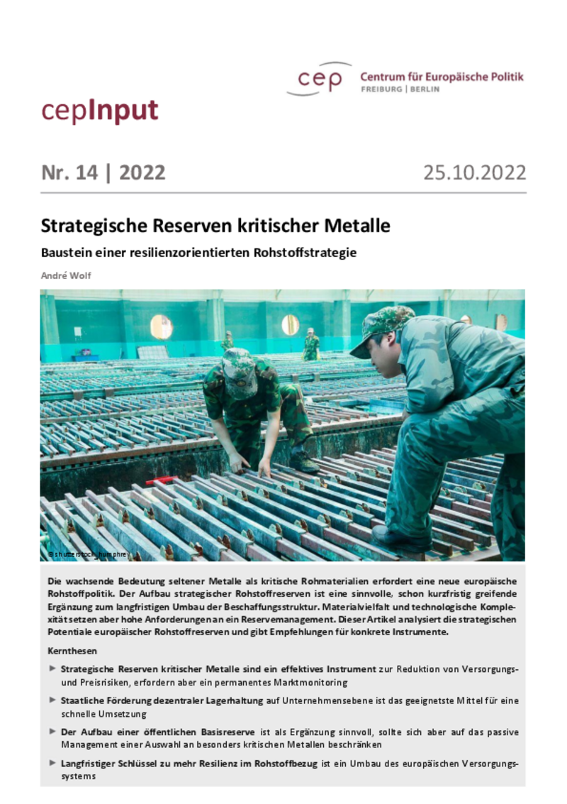 Strategische Reserven kritischer Metalle (cepInput)