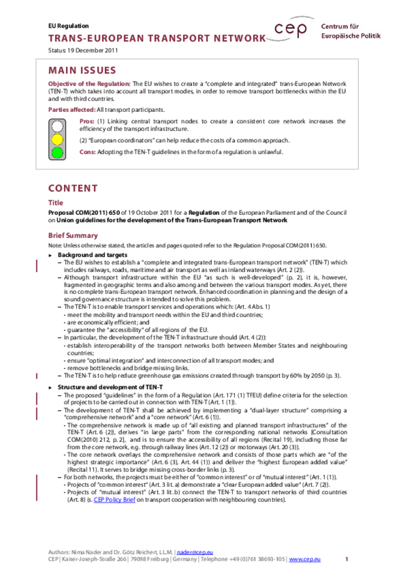 Trans-European Transport Network COM(2011) 650