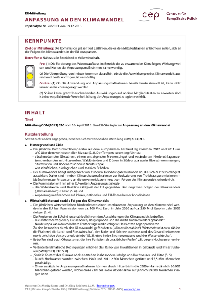 Anpassung an den Klimawandel COM(2013) 216