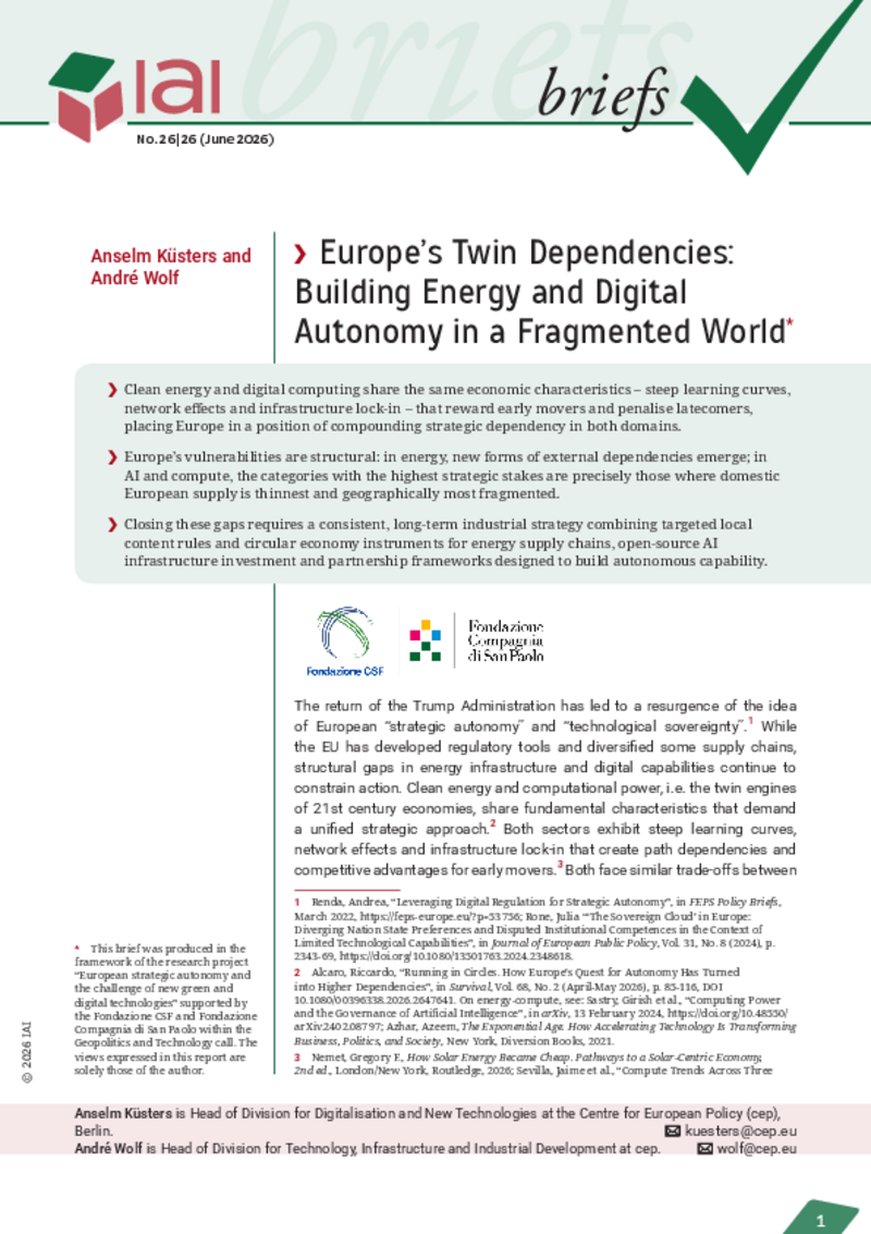 Europe’s Twin Dependencies: Building Energy and Digital Autonomy in a Fragmented World