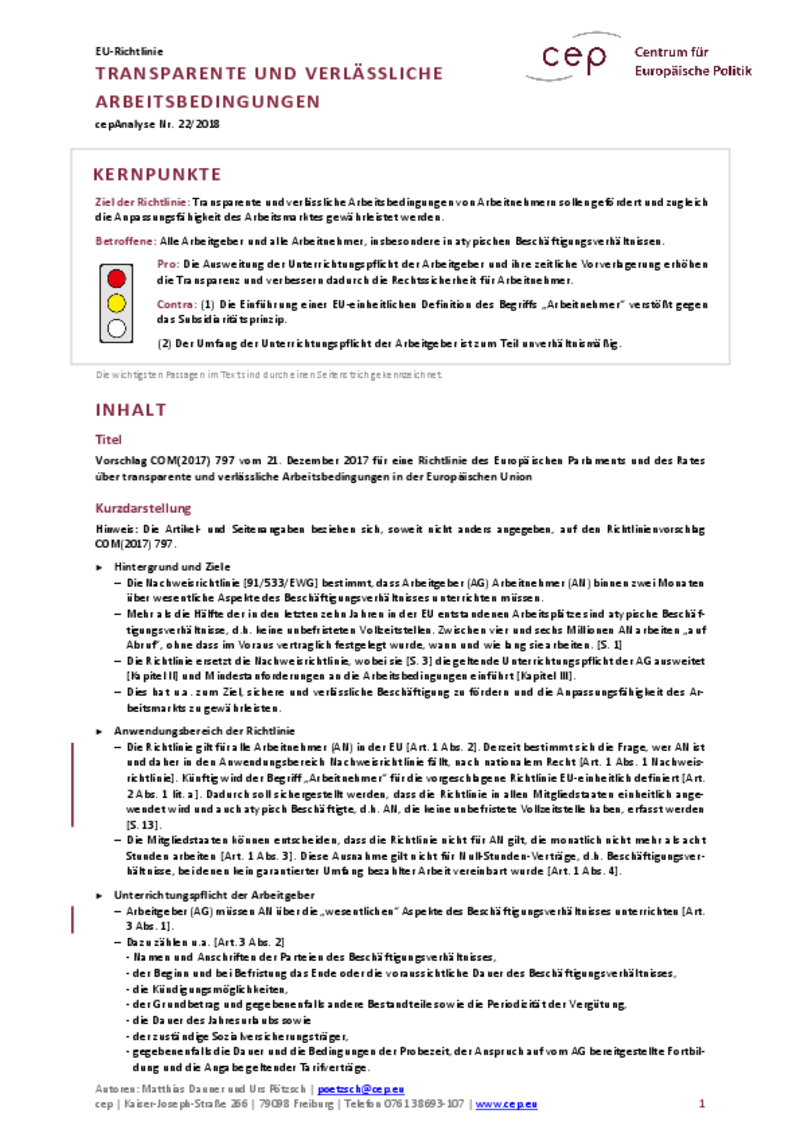Transparente und verlässliche Arbeitsbedingungen