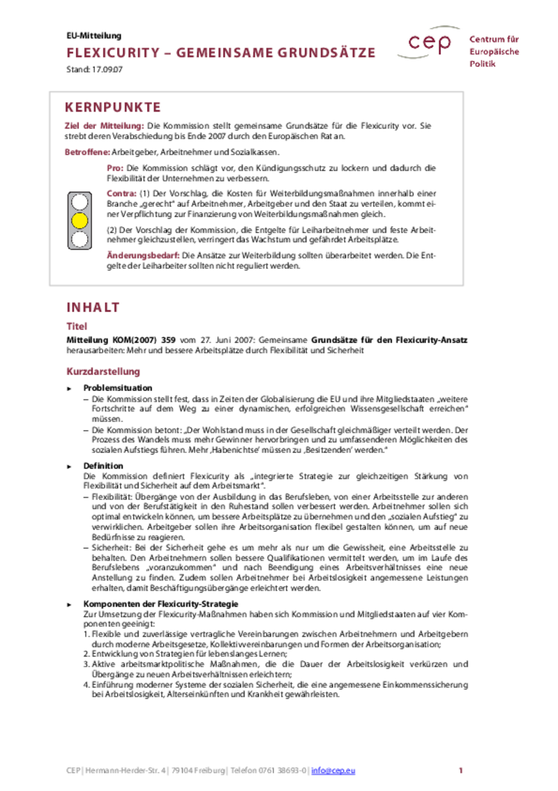 Flexicurity - Gemeinsame Grudnsätze KOM(2007) 359