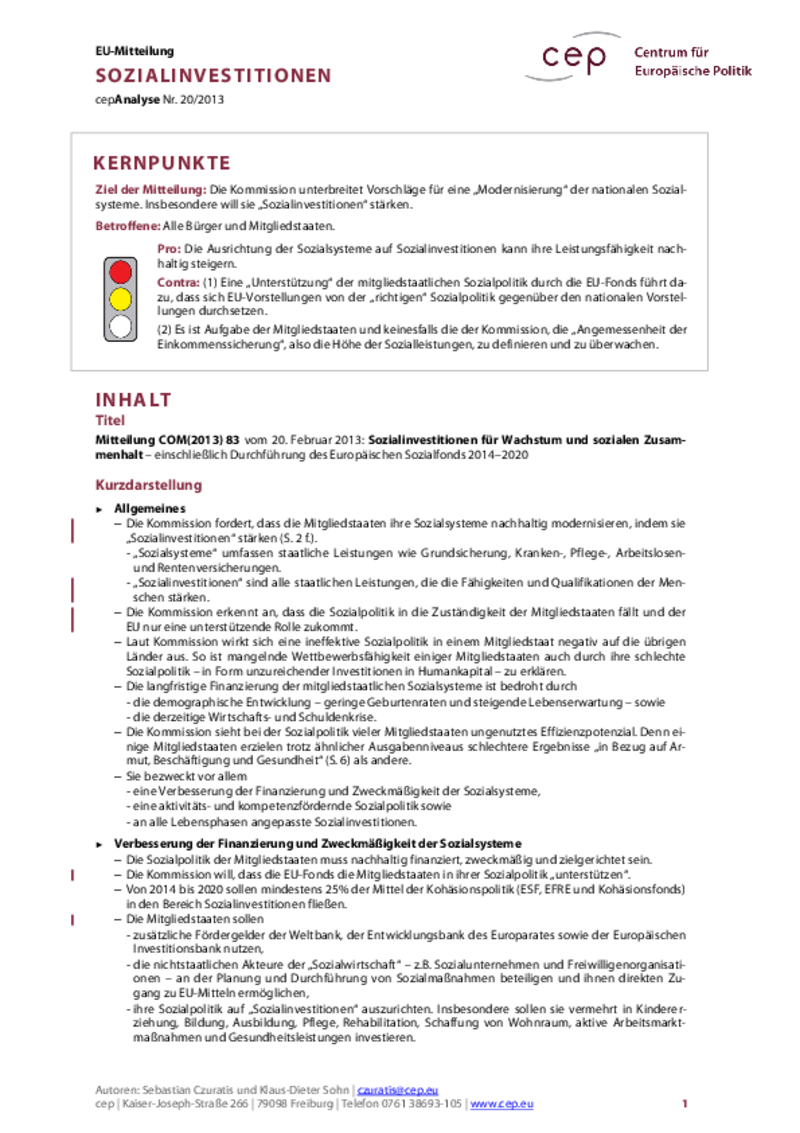 Sozialinvestitionen COM(2013) 83