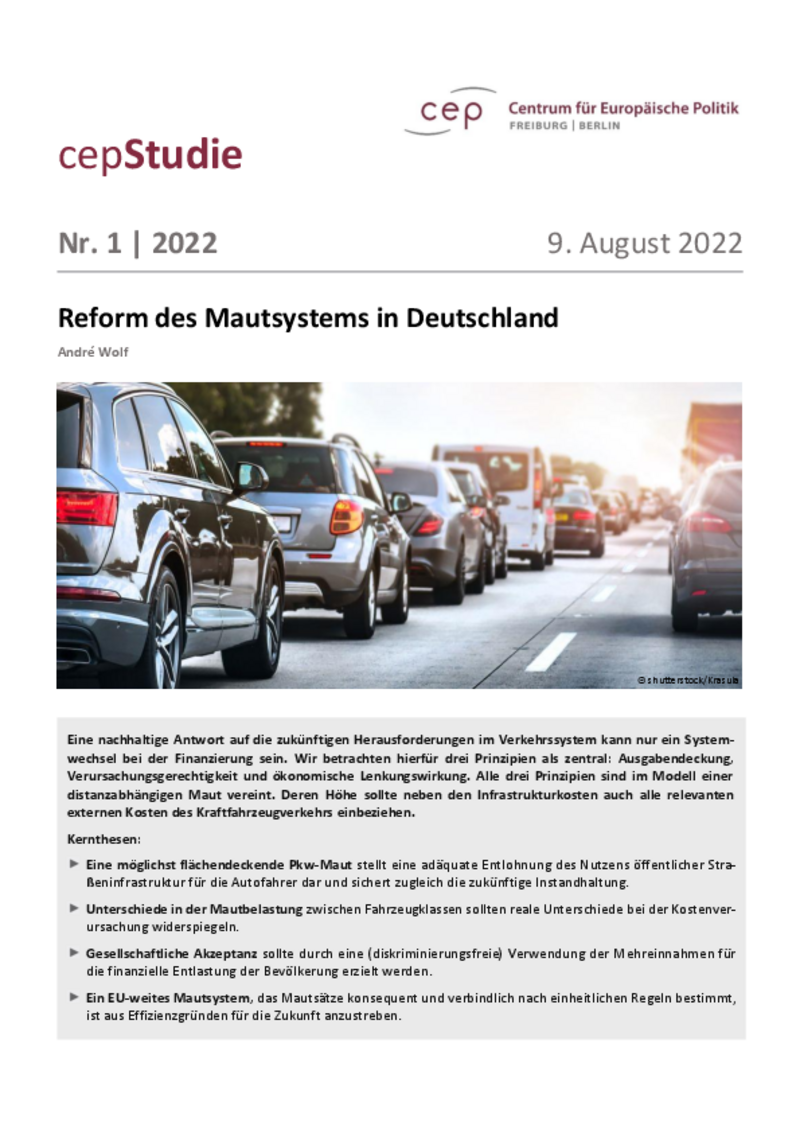 Reform des Mautsystems in Deutschland (cepStudie)