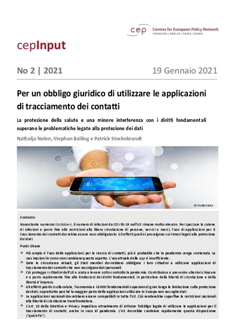 Per un obbligo giuridico di utilizzare le applicazioni di tracciamento dei contatti