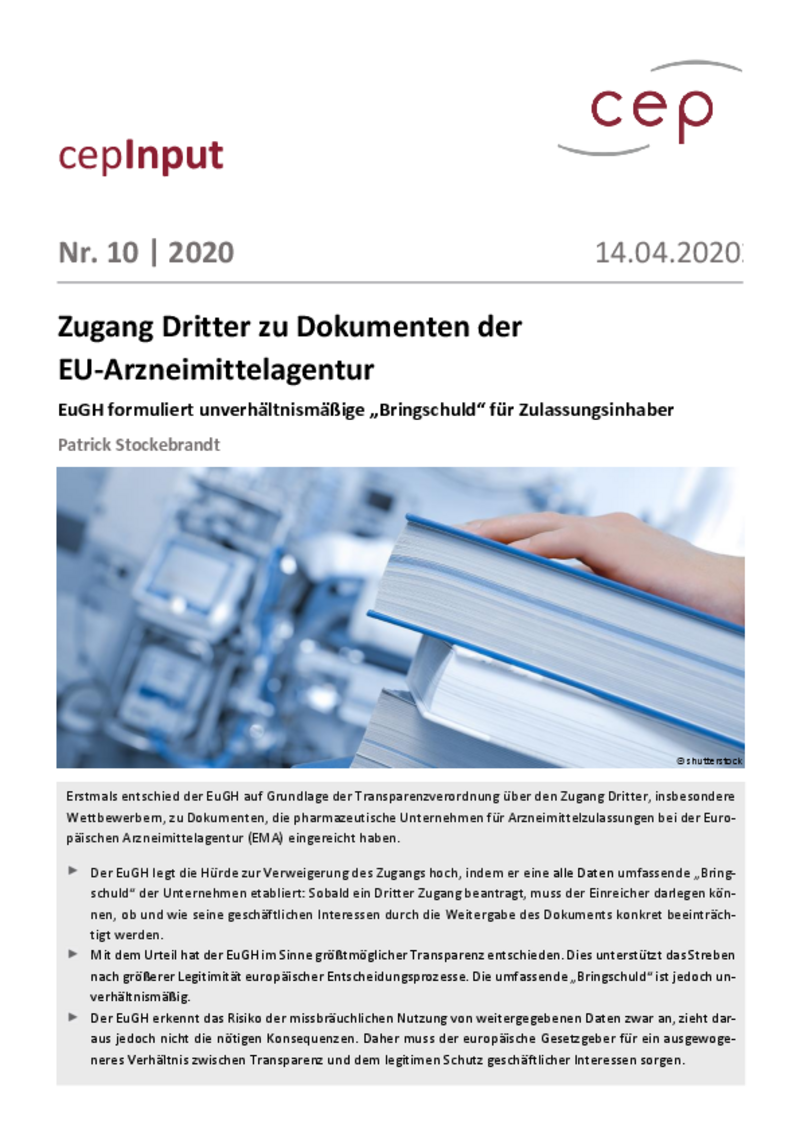 Zugang Dritter zu Dokumenten der EU-Arzneimittelagentur (cepInput)